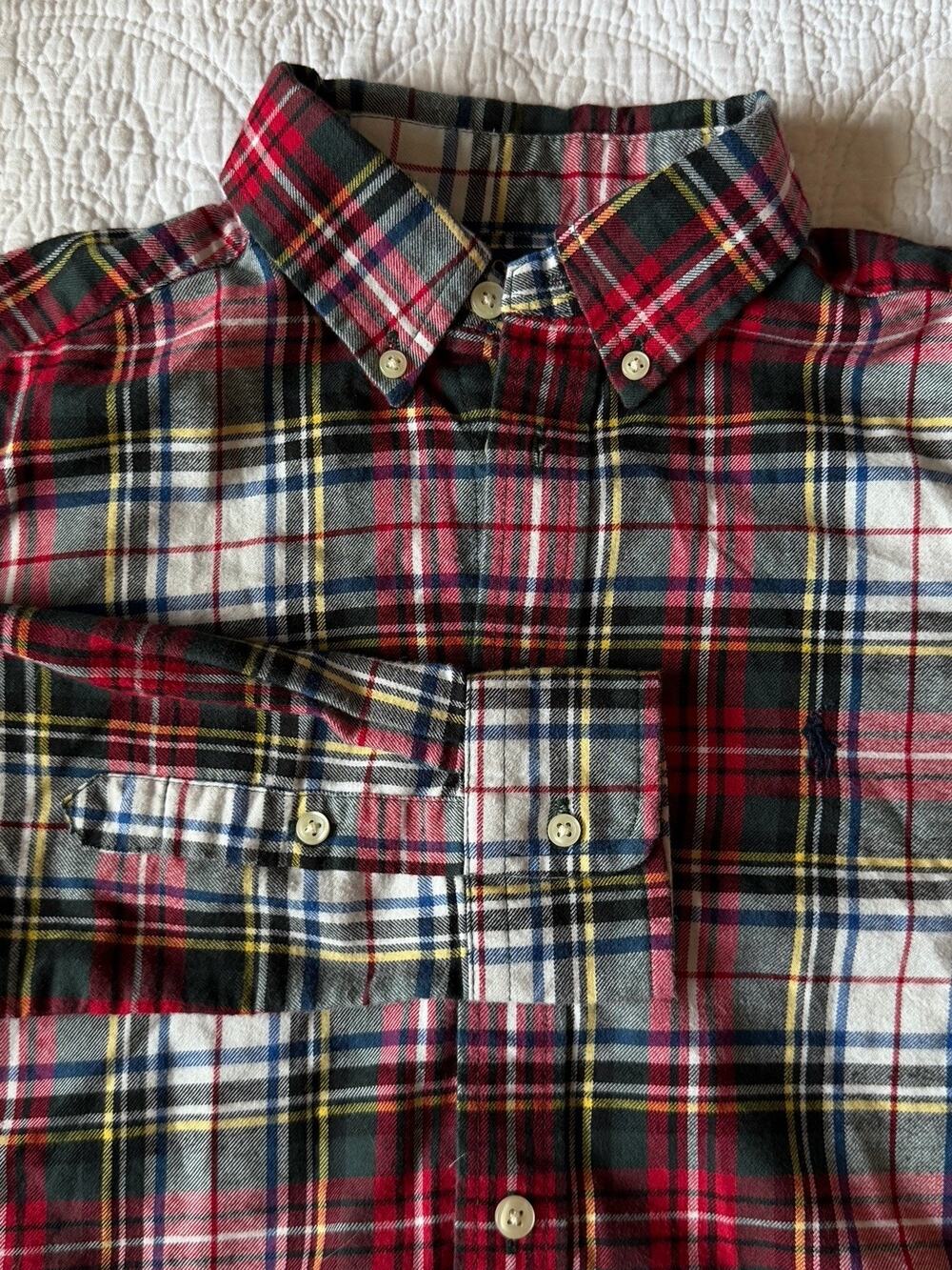 Ralph Lauren Polo Boys Medium 10-12 Long Sleeve Red Green Blue Holidays